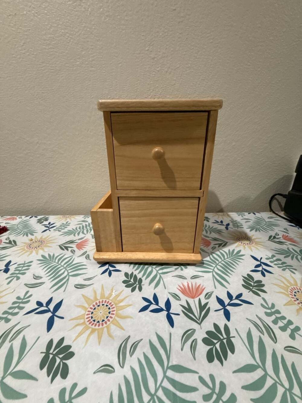 Vintage Solid Wood Two-Drawer Countertop Storage Organizer with Side Bin